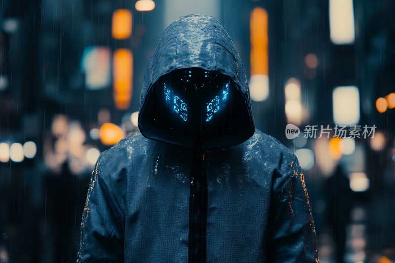 雨夜中穿连帽衣的神秘人物