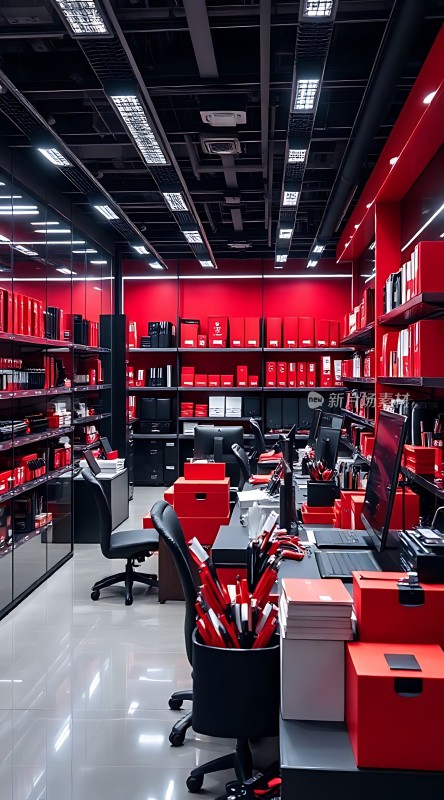 红色办公空间现代简约风格明亮整洁的工作环境