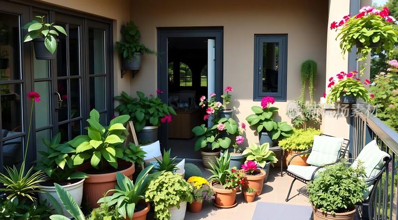 阳台绿意盎然繁花似锦