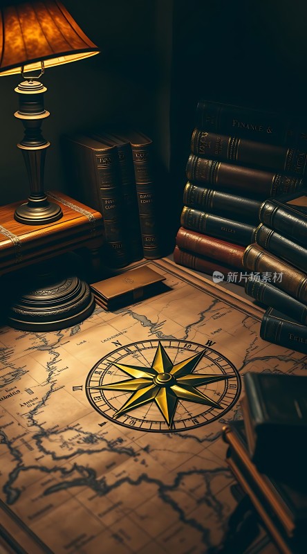 探险指南古老地图与罗盘