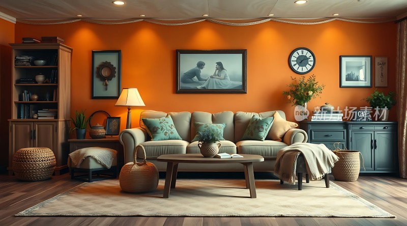 温馨客厅舒适沙发精美装饰温暖氛围