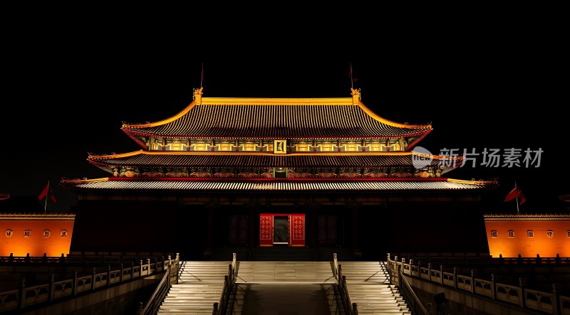 夜幕下的故宫金碧辉煌红墙黄瓦灯火通明