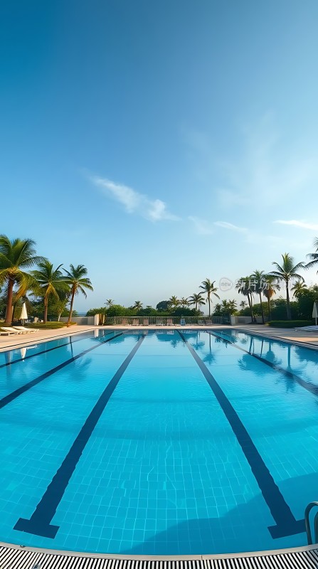 阳光下的热带风情泳池