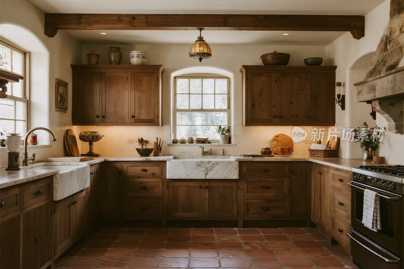 温馨复古风格的木质厨房