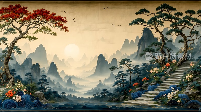 晨曦下的山水画卷