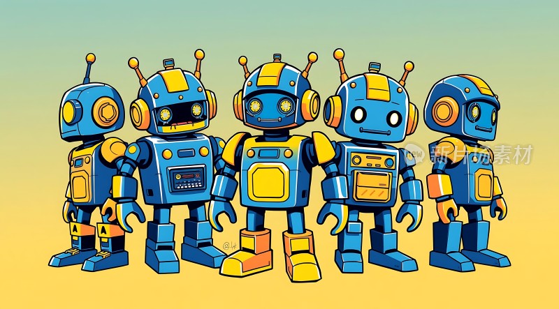 蓝色机器人团队团结协作未来科技感十足