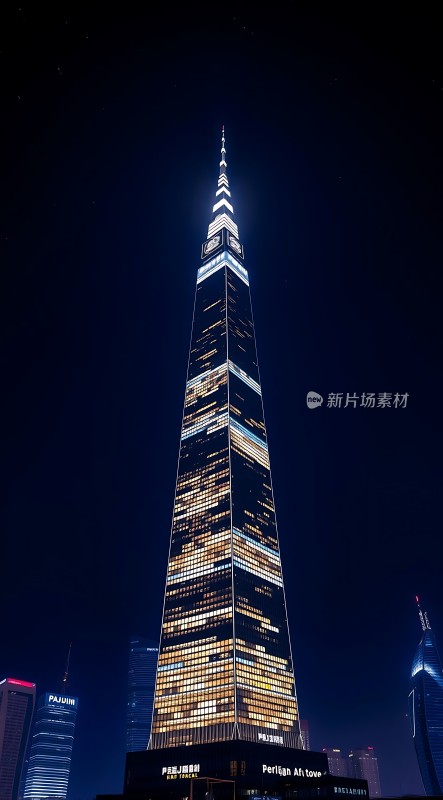 上海中心大厦夜景灯光璀璨现代建筑群