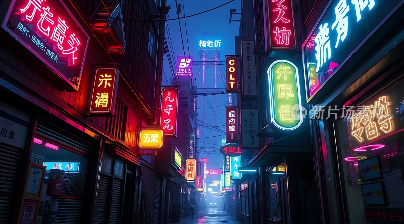 霓虹灯下的繁华街道