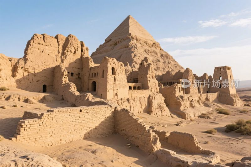沙漠古城遗址与金字塔