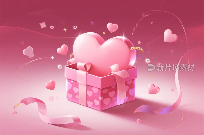 粉色爱心礼盒插画
