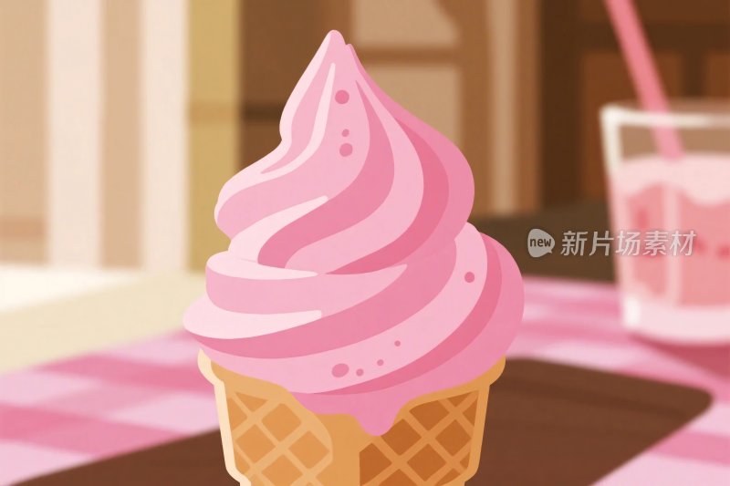 粉色冰淇淋甜筒插画