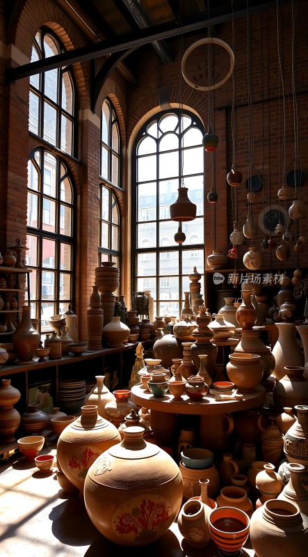 陶艺工坊阳光下的陶器盛宴