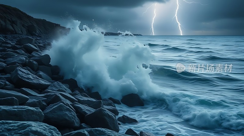 风暴海浪与闪电