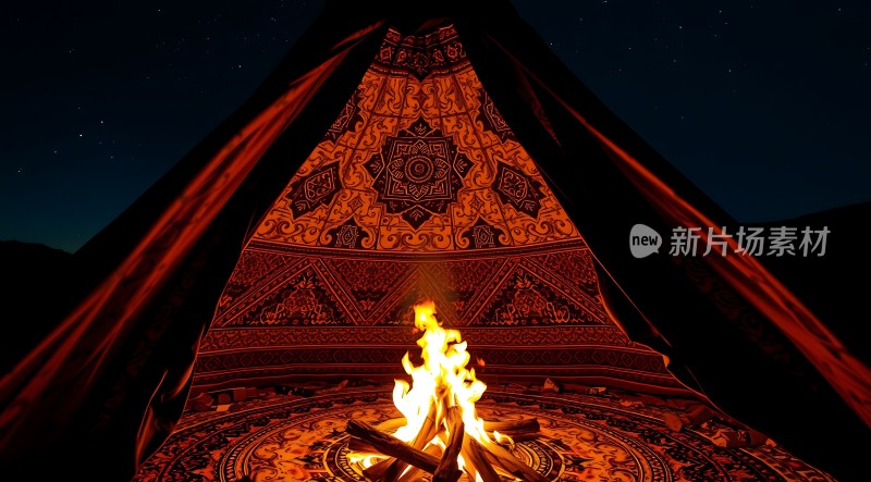 篝火旁的星空下的神秘帐篷