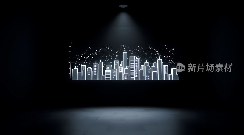 新片场素材城市天际线与数据图表的结合