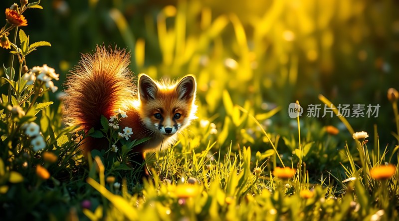 阳光下的红狐探出头