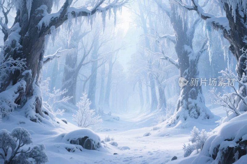 冬日雪林雪景插画