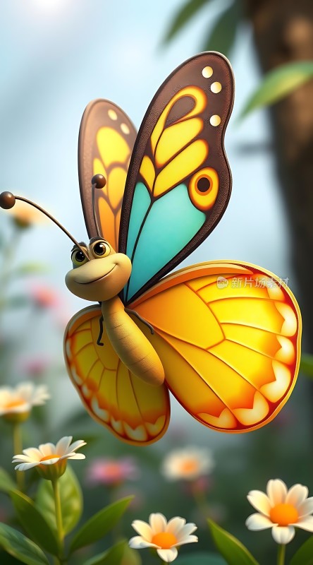 色彩斑斓的蝴蝶在花丛中翩翩起舞