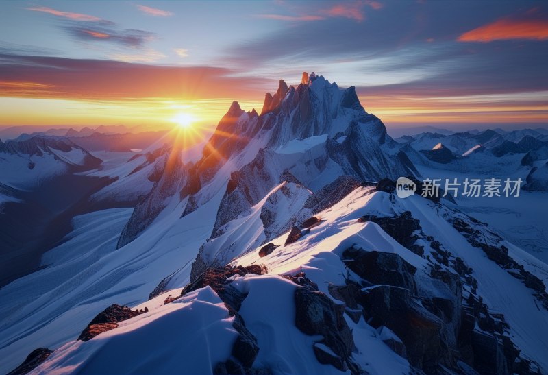 雪山日出晨辉映