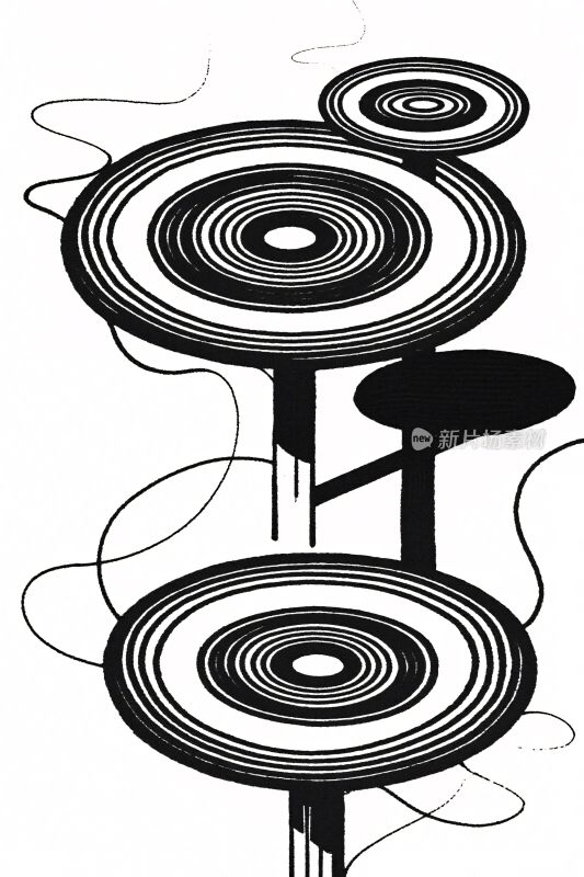 黑白线条构成的抽象圆形图案