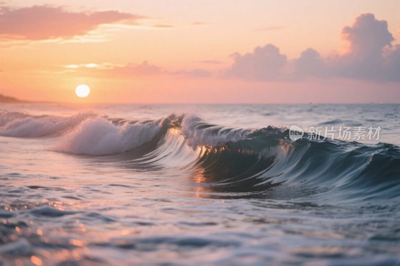 海边日落海浪场景
