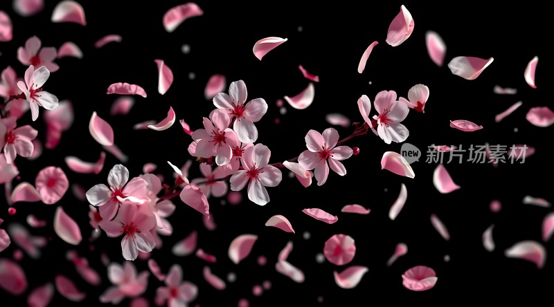 粉红樱花飘落夜空