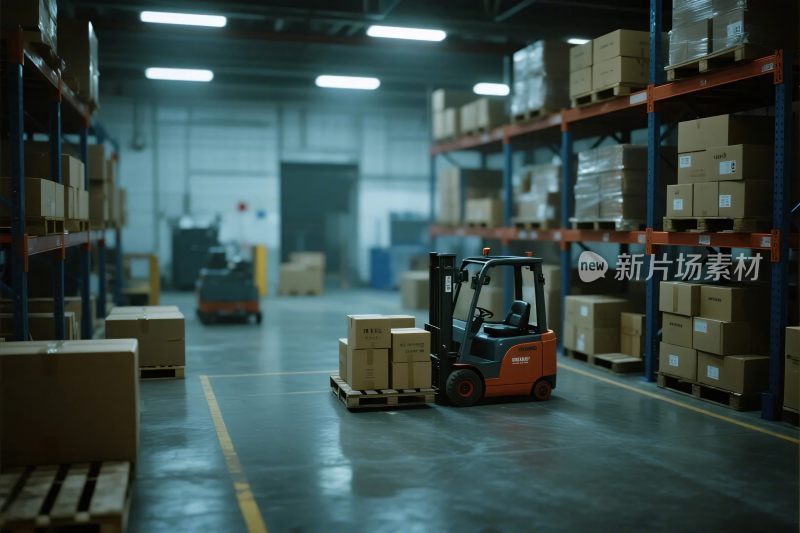 仓库内叉车搬运货物场景