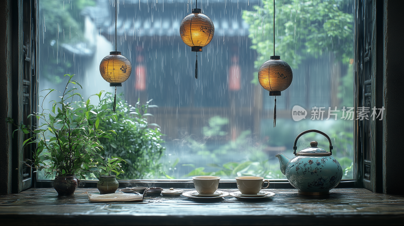 茶22雨中茶香 窗外的雨景