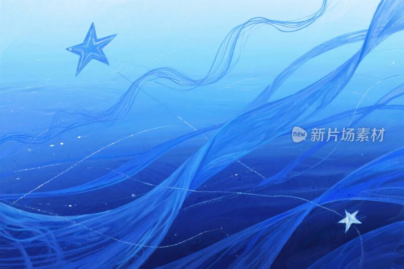 蓝色波浪星空插画