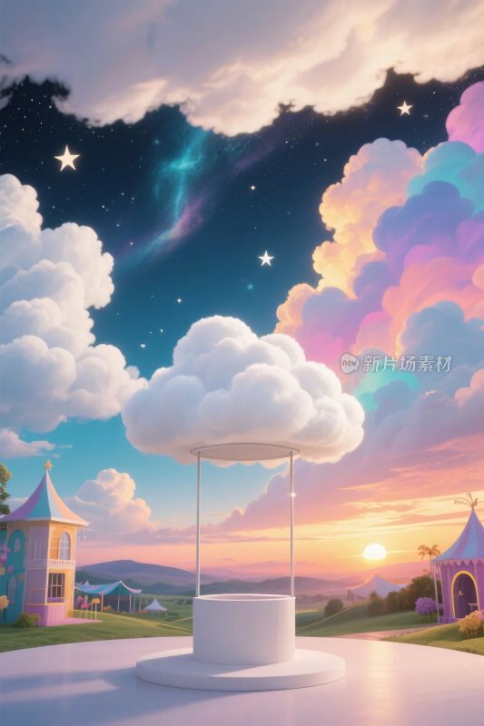 梦幻城堡云朵插画