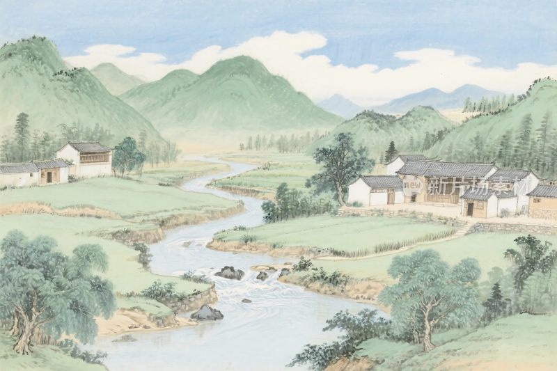山水田园风景插画