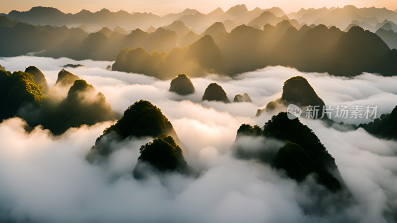 桂林山水照片山峰云海群山云雾缭绕自然风景