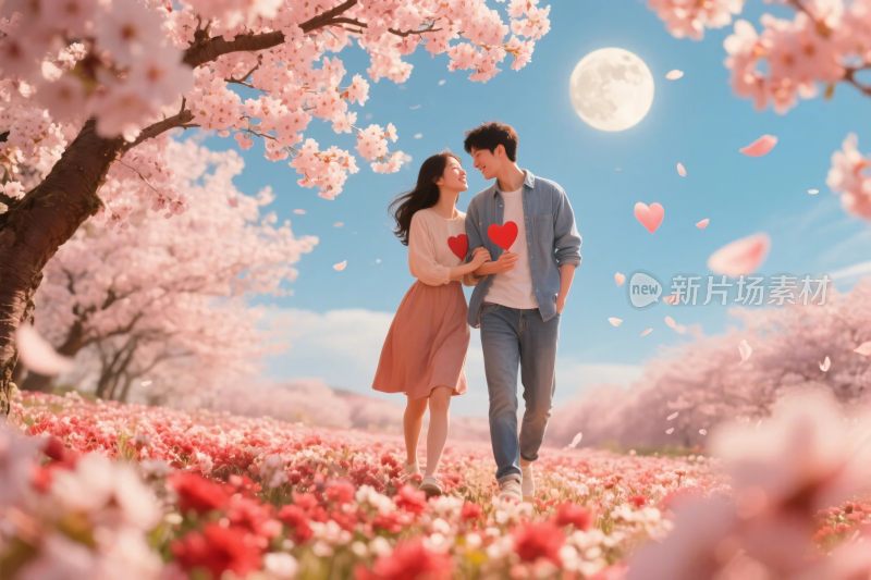 浪漫樱花情侣场景