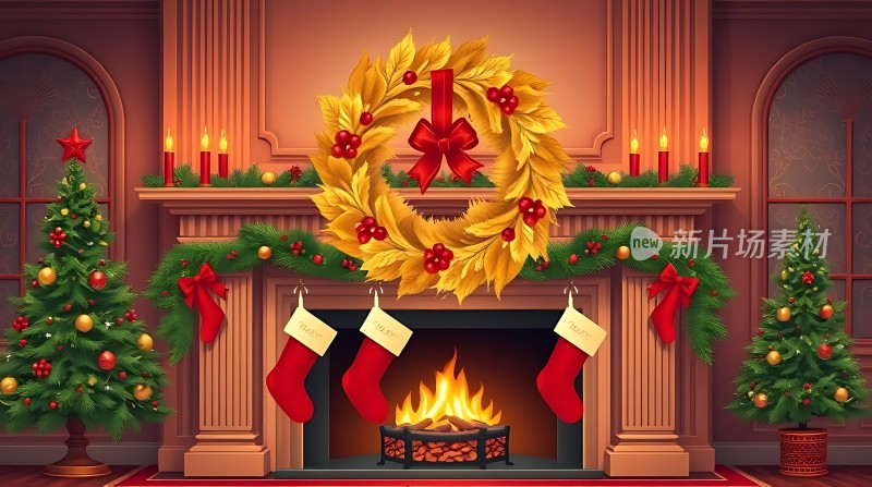 圣诞壁炉温馨装饰