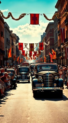 复古汽车游行节日气氛浓厚观众围观