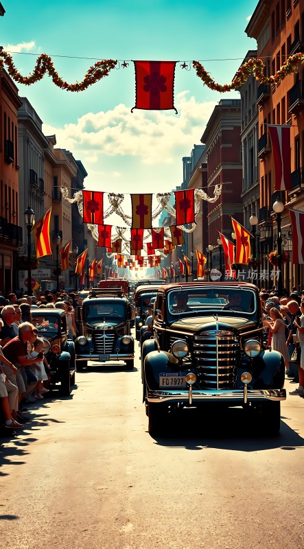 复古汽车游行节日气氛浓厚观众围观