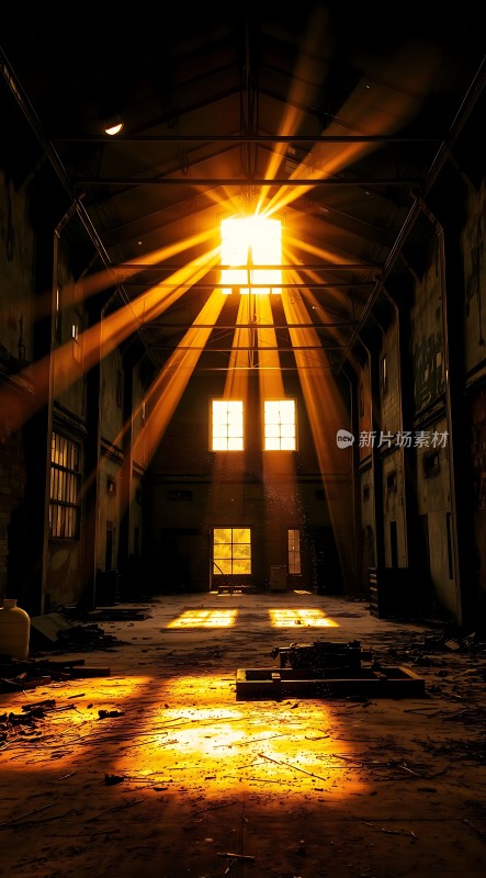 阳光洒落废弃工厂