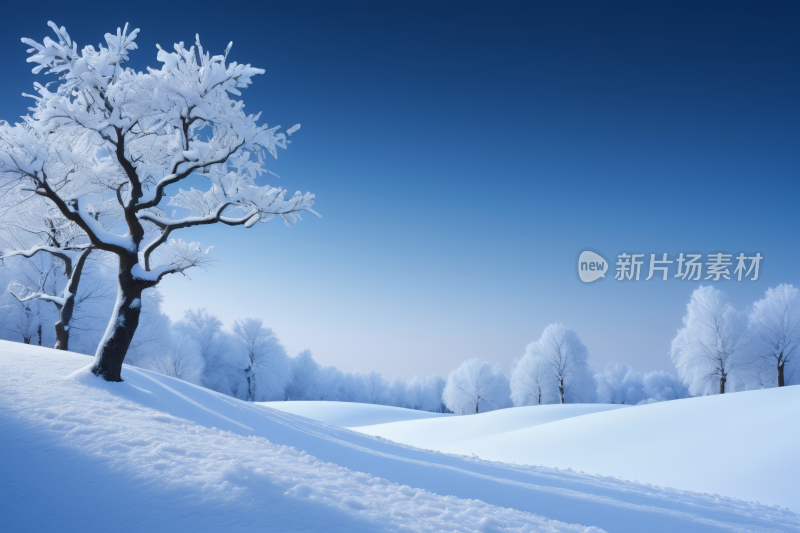 雪景一棵孤独的树雪中一条小路高清背景图片