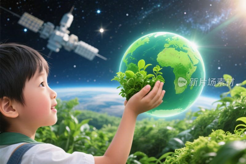 环保地球孩子插画
