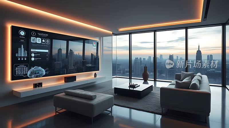 现代客厅全景图展示科技与舒适并存的生活空间