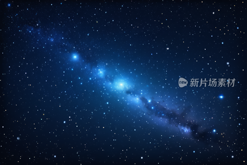 星空夜空一个明亮蓝色星系和一颗明亮星星