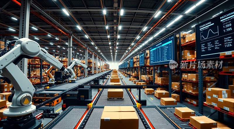 智能仓储物流中心机器人与传送带协同作业高效管理货物存储与分拣