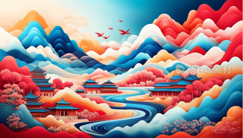 中国画山水画背景