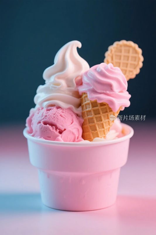 粉色甜筒冰淇淋