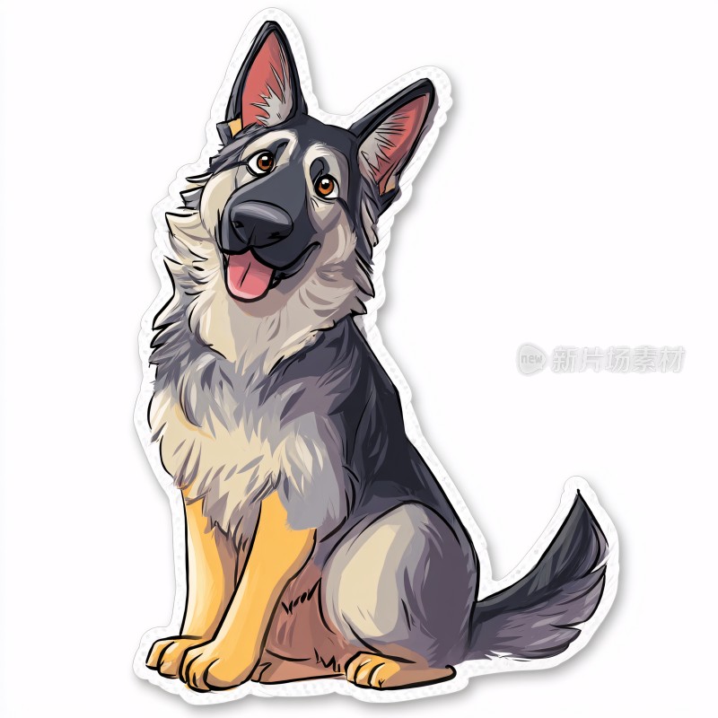 可爱德国牧羊犬插画贴纸