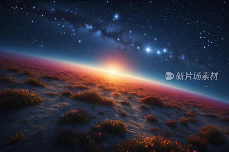 的星球视图该星球具有星场和明亮的太阳背景