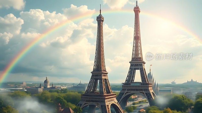 埃菲尔铁塔双彩虹巴黎美景