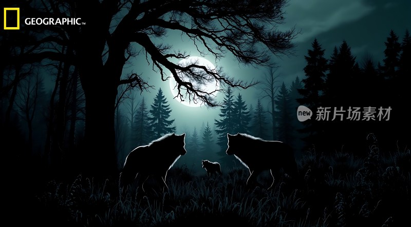 夜幕下的狼群森林中的神秘之旅
