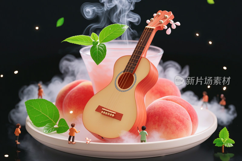 水蜜桃桃子微观摄影桃汁创意背景