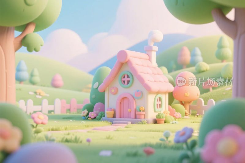 梦幻童话风的田园小屋场景